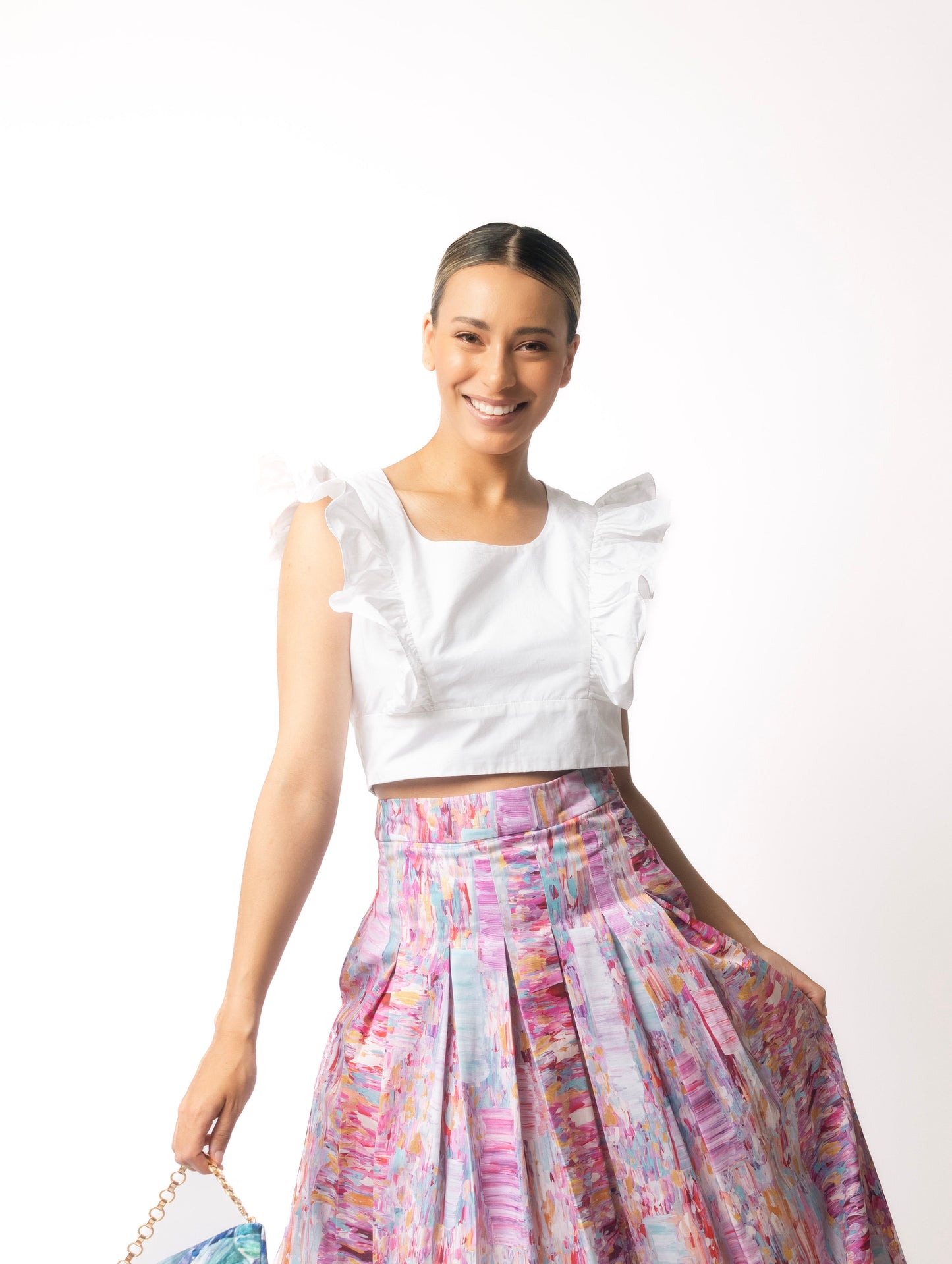 Cotton Sateen Flutter Sleeve Shirt- Classic White