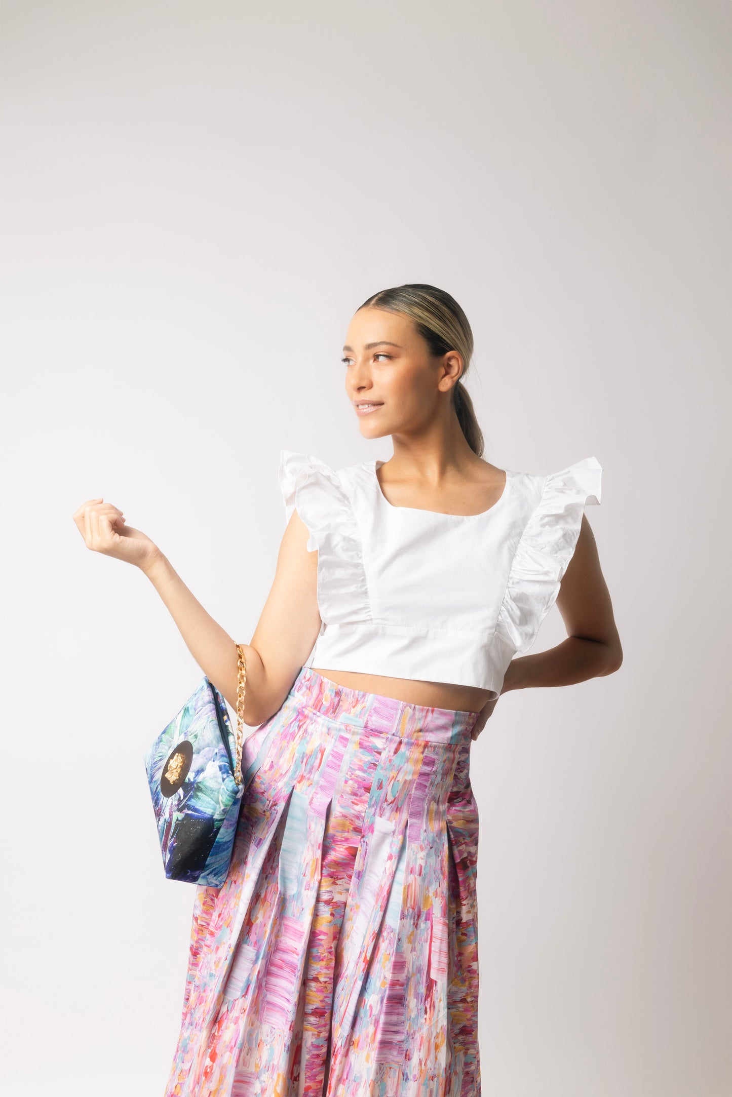 Cotton Sateen Flutter Sleeve Shirt- Classic White