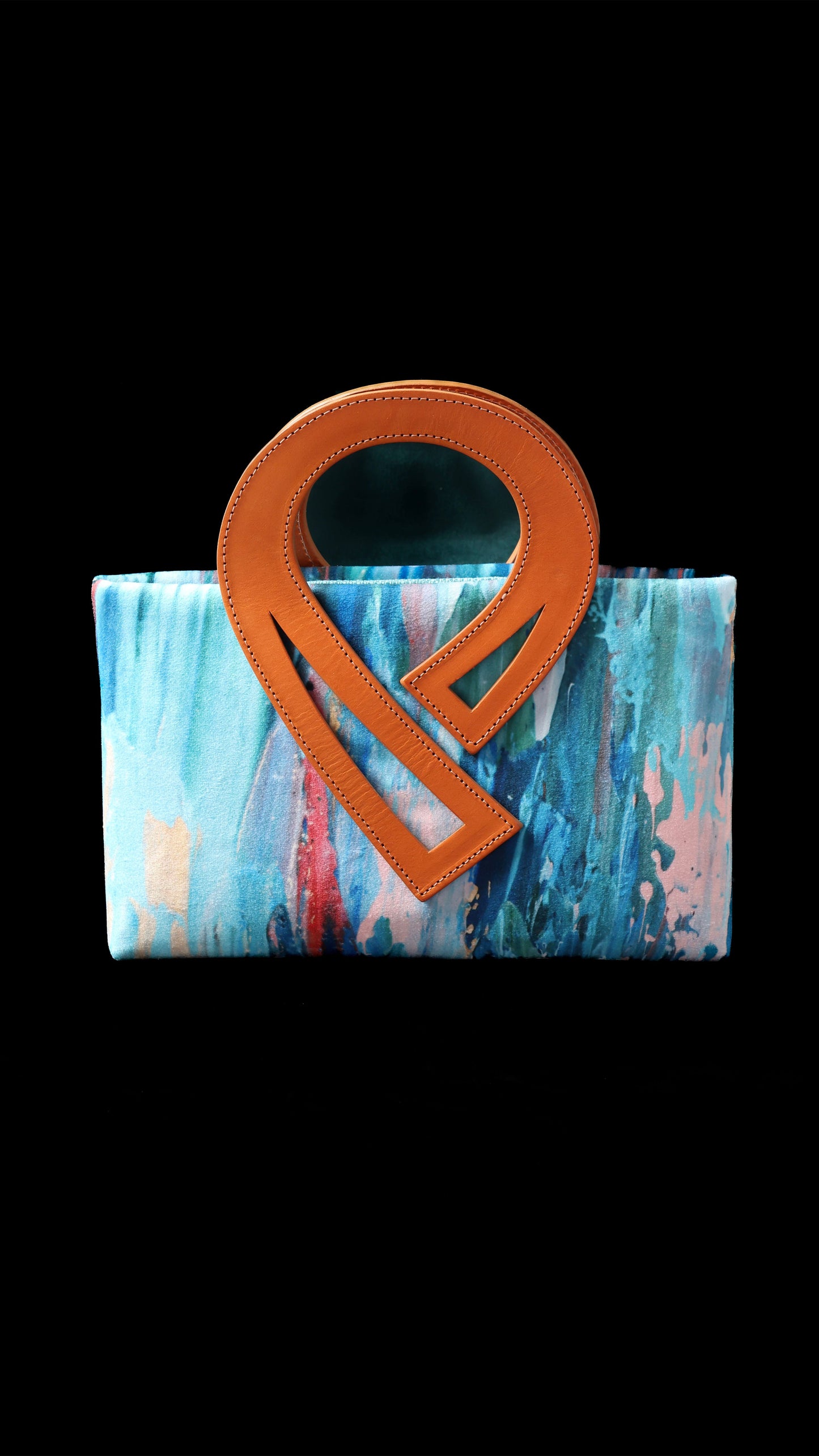 Handbag - Among the Reeds- Angular Leather Handle in Caramel
