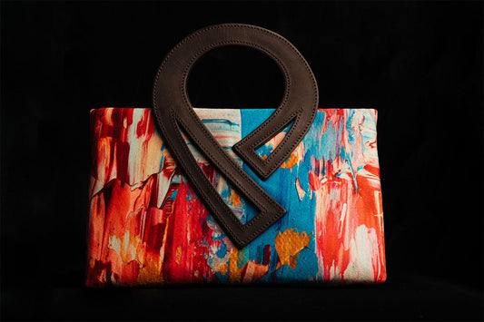 Handbag - Patience in Strength- Angular Leather Handle in Chocolate