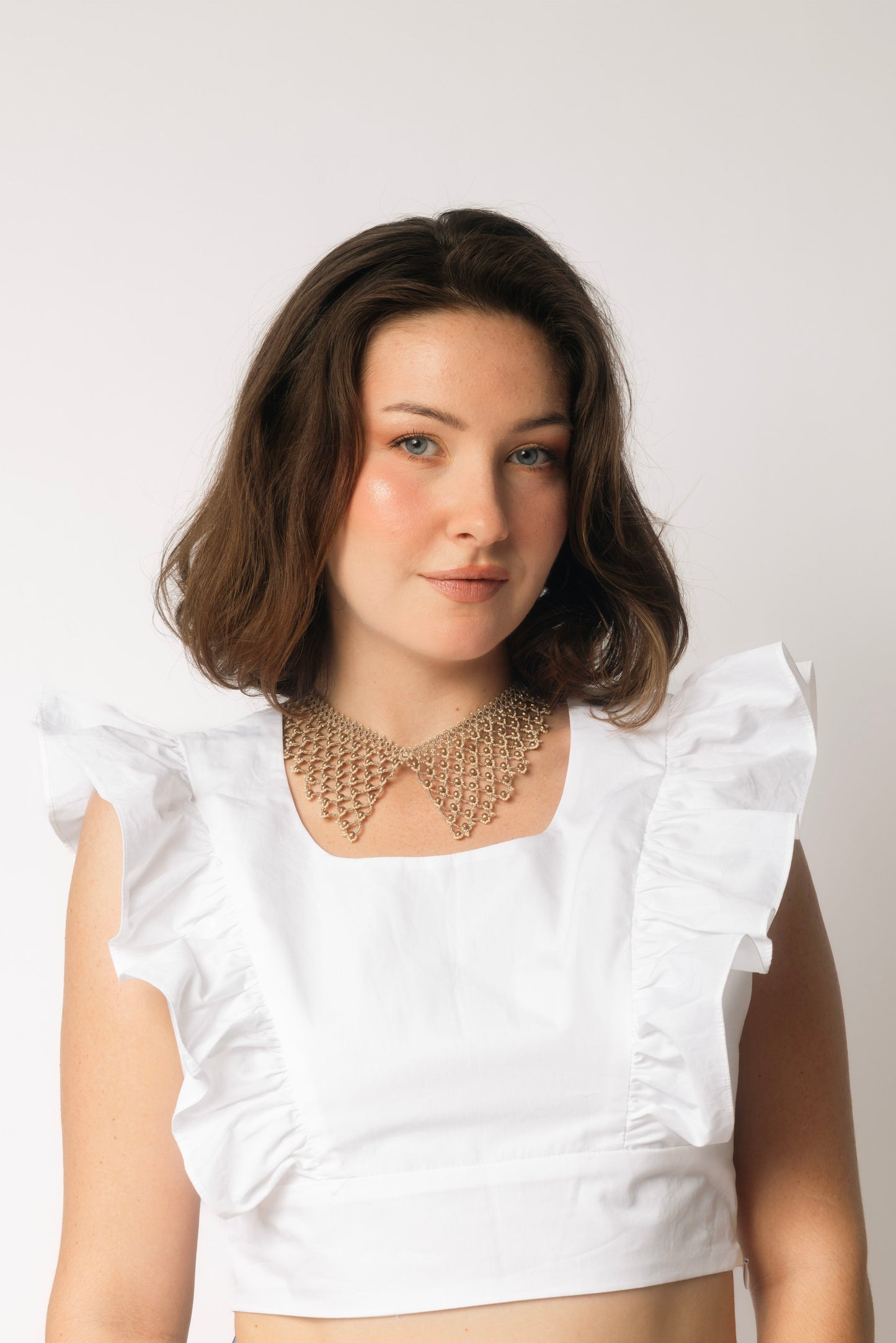 Cotton Sateen Flutter Sleeve Shirt- Classic White