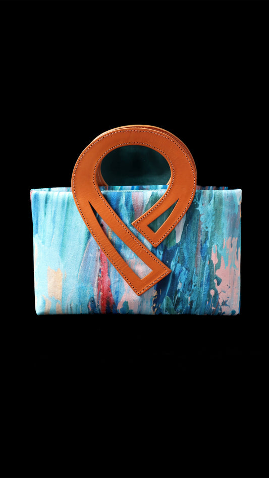 Handbag - Among the Reeds- Angular Leather Handle in Caramel